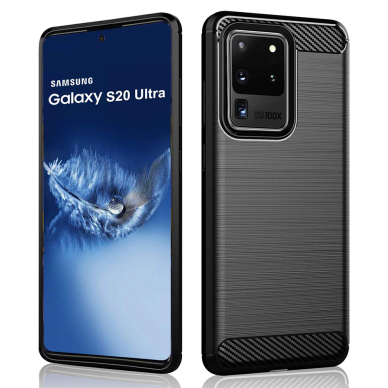 [Užsakomoji prekė] Dėklas skirtas Samsung Galaxy S20 Ultra 4G / S20 Ultra 5G - Techsuit Carbon Silicone - Juodas