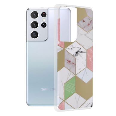 [Užsakomoji prekė] Dėklas skirtas Samsung Galaxy S21 Ultra 5G - Techsuit Marble Series - Violetinis Hex