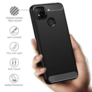 [Užsakomoji prekė] Dėklas skirtas Xiaomi Redmi 9C / Redmi 9C NFC - Techsuit Carbon Silicone - Juodas 4