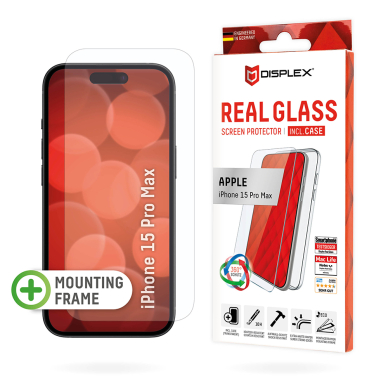 [Užsakomoji prekė] Grūdintas stikliukas iPhone 16 - Displex Real Glass + Case - Skaidrus