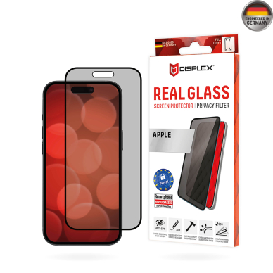 [Užsakomoji prekė] Grūdintas stikliukas iPhone 16 Plus - Displex Real Glass Privacy Full Cover - Juodas