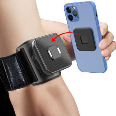 [Užsakomoji prekė] Techsuit - Sports Armband with Phone Magnetic Suction Cup (TSA2) - Velcro Mounting Strap, 3M Glue Sticker, max 6.8" - Juodas