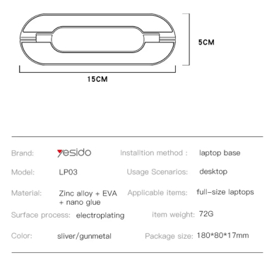 [Užsakomoji prekė] Yesido - Laptop Holder (LP03) - Compact Design, Zinc Alloy - Pilkas 11
