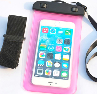 Vandeniui atsparus dėklas Waterproof case with a PVC phone band - oranžinis 2