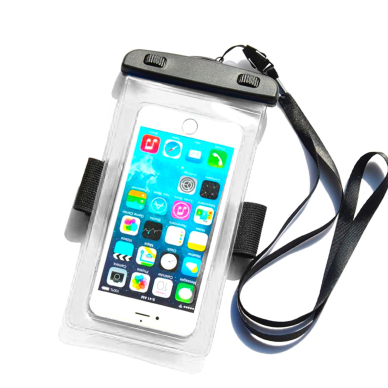 Vandeniui atsparus dėklas Waterproof with a PVC phone band - Skaidrus