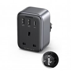 Wall charger 30W (2xUSB/USB C/AC) / UK - EU adapter 13A Ugreen CD314 - black