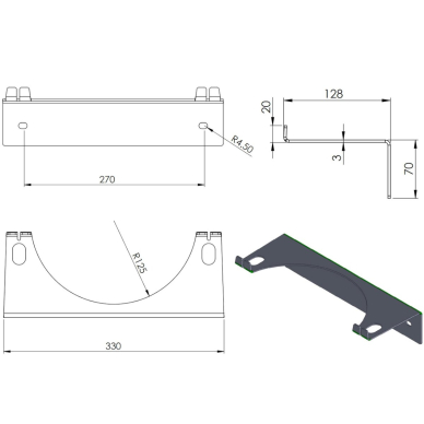 Wall Laikiklis 1 gas cylinder, max. diameter 250 mm PRO-LINE cylinders 1