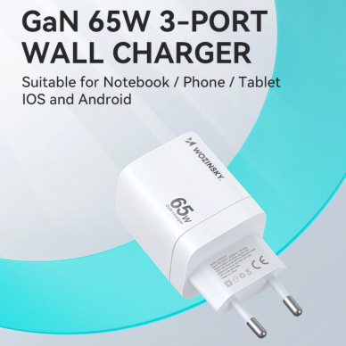 Wozinsky CGWCW 65W USB-A / 2 x USB-C GaN wall Įkroviklis  - baltas 4