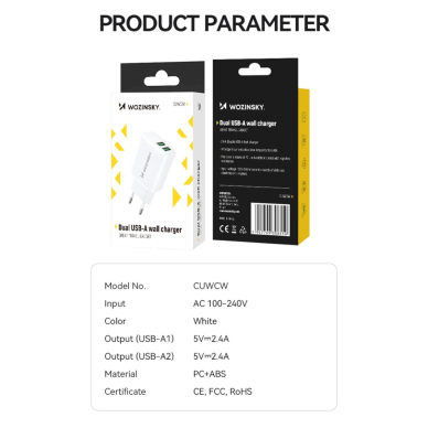 Wozinsky CUWCW 2.4A 2 x USB-A wall Įkroviklis  - baltas 4