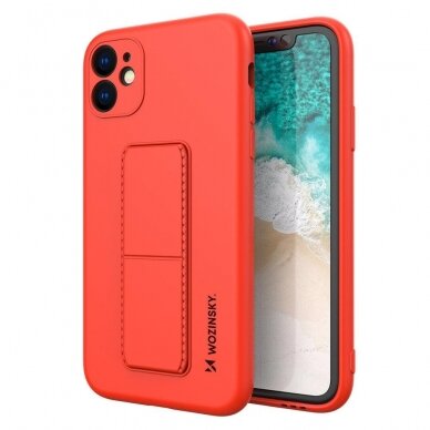 Akcija! Iphone 11 Pro Max Wozinsky Kickstand Lankstaus Silikono Dėklas Su Stovu Raudonas