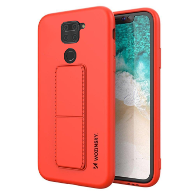 Wozinsky Kickstand Lankstaus Silikono Dėklas Su Stovu Xiaomi Redmi 10X 4G / Xiaomi Redmi Note 9 Raudonas