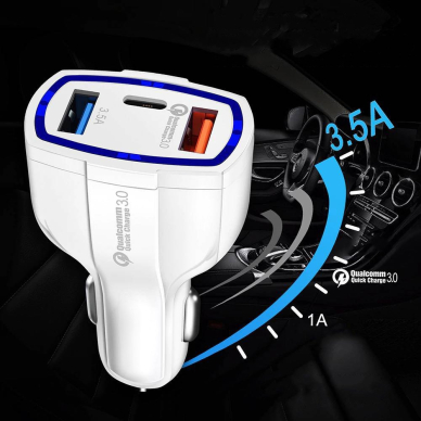 Wozinsky Universalus Automobilinis Įkroviklis 2X Usb / Usb Type C Quick Charge 3.0 Qc3.0 Juodas (Wcc-01) 10