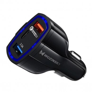 Wozinsky Universalus Automobilinis Įkroviklis 2X Usb / Usb Type C Quick Charge 3.0 Qc3.0 Juodas (Wcc-01)