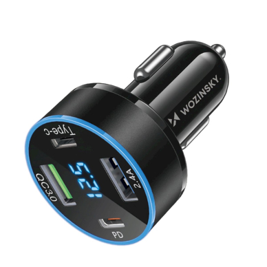 Wozinsky WDCCB Car Charger with Display 50W 2xUSB-C / 2xUSB-A - Juodas 3