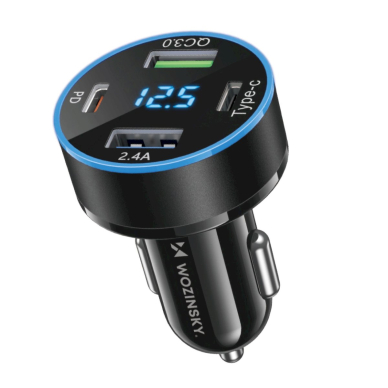 Wozinsky WDCCB Car Charger with Display 50W 2xUSB-C / 2xUSB-A - Juodas