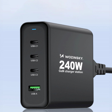 Wozinsky WGCSB 240W GaN wall Įkroviklis  USB-A / 3 x USB-C - Juodas 11