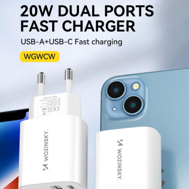 Wozinsky WGWCW USB-A USB-C 20W wall Įkroviklis  - baltas 5