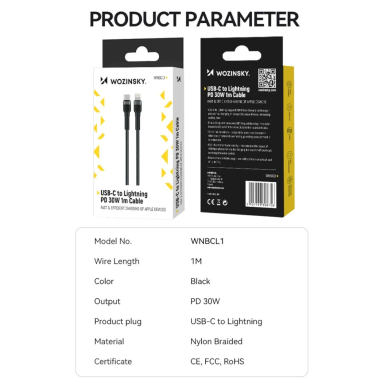 Wozinsky WNBCL1 Lightning / USB-C PD 30W Kabelis 1 m - Juodas 4