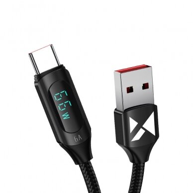 Wozinsky WUACC2 USB A - USB C Cable with Display 66W 6A 2m - Juodas